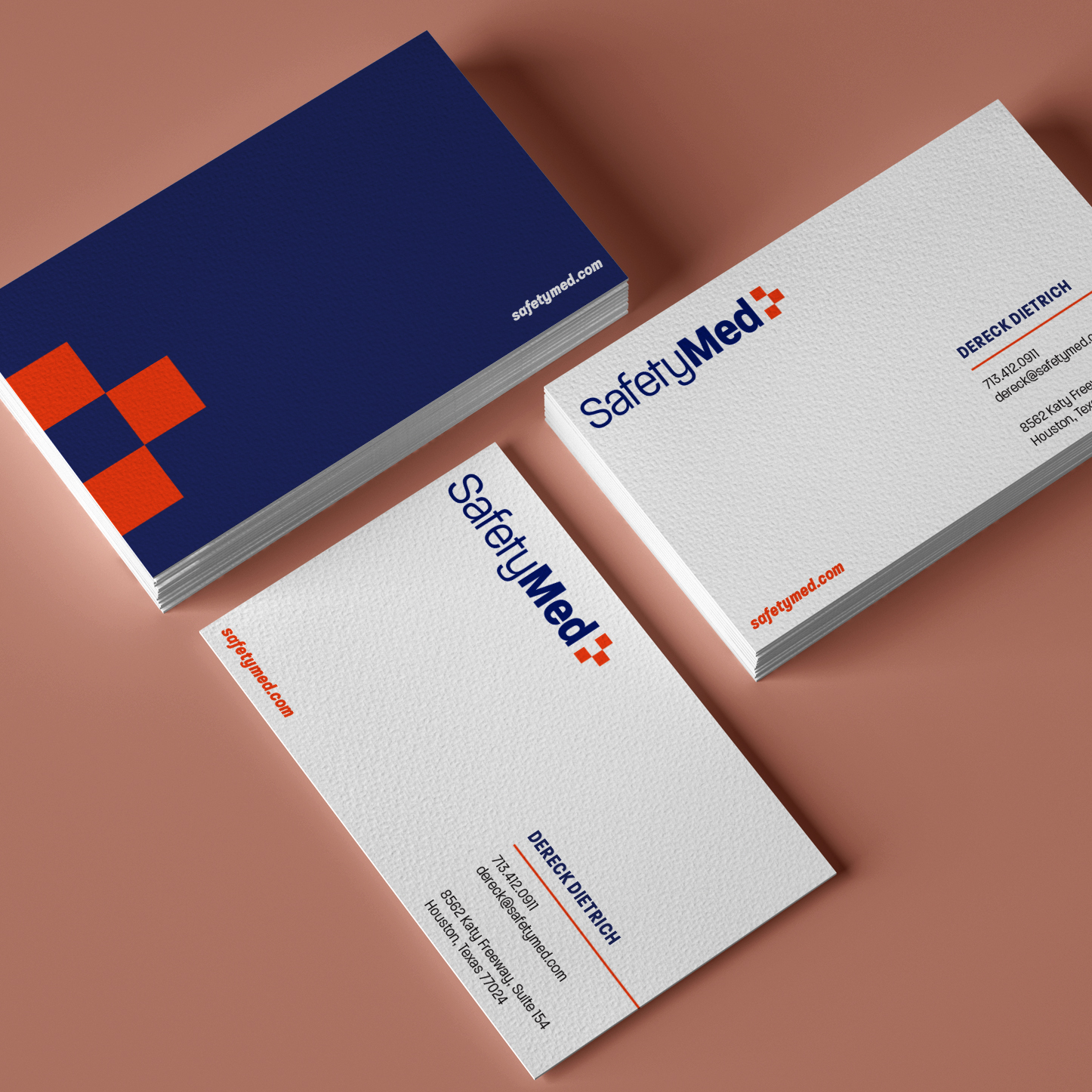SafetyMed business card design, medical device brand identity