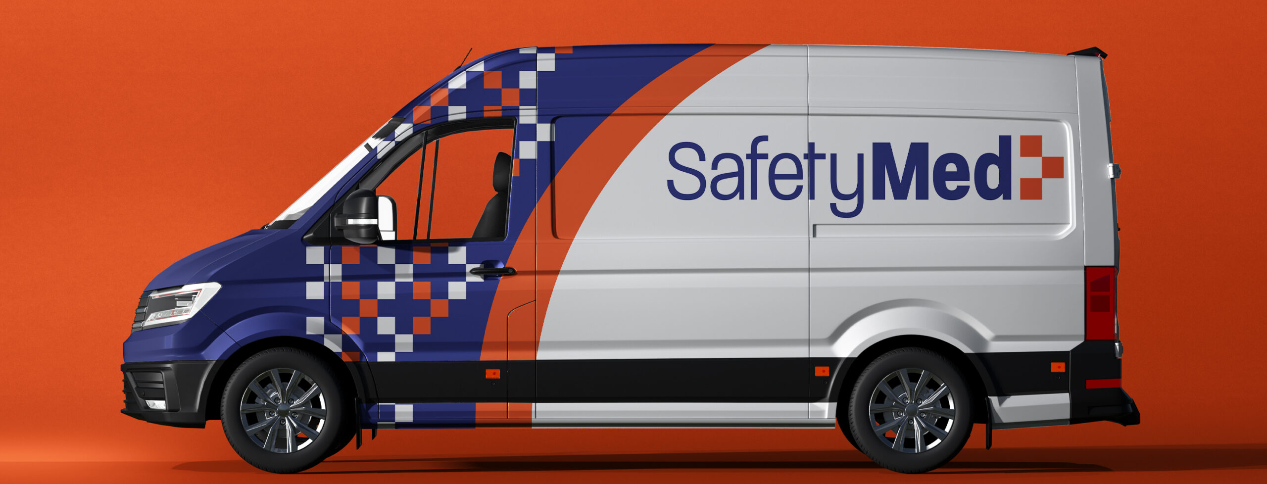 SafetyMed vehicle branding, medical device brand identity